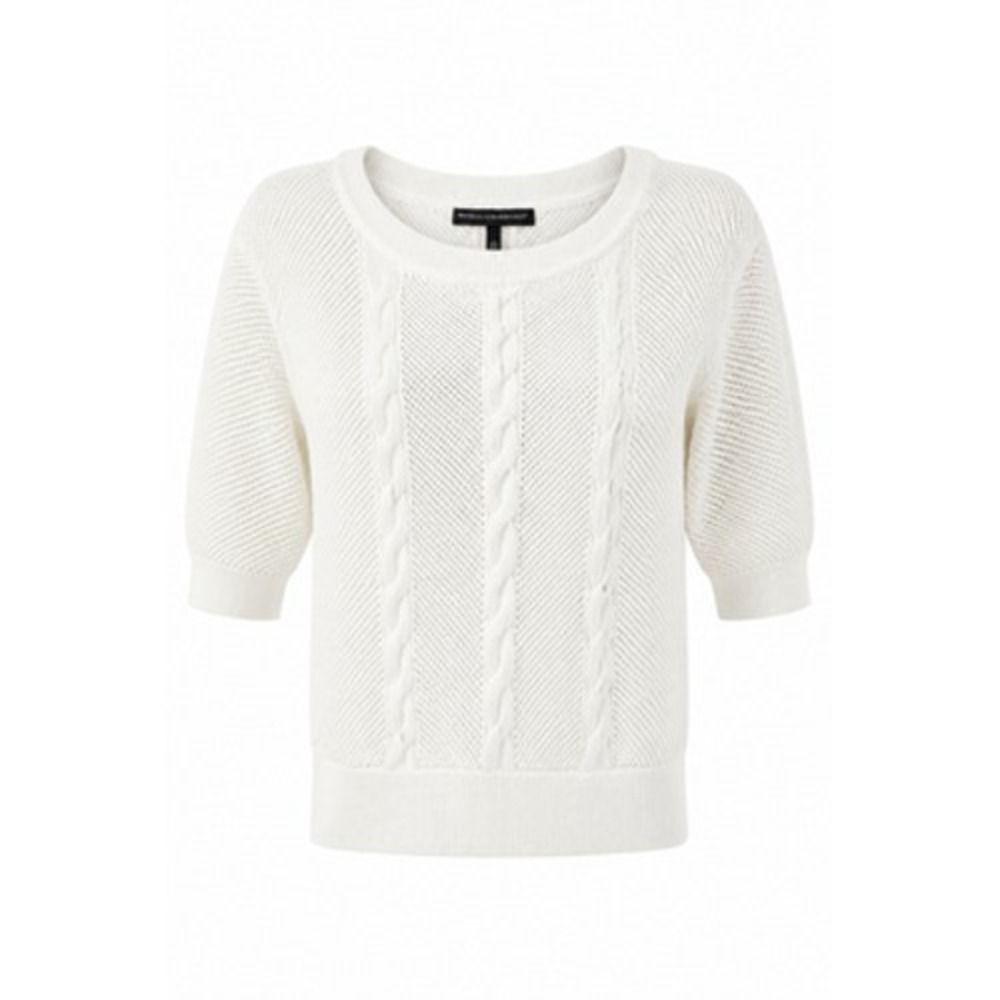 White House Black Market Sweater Women M White Cable Knit Short Sleeve Spring